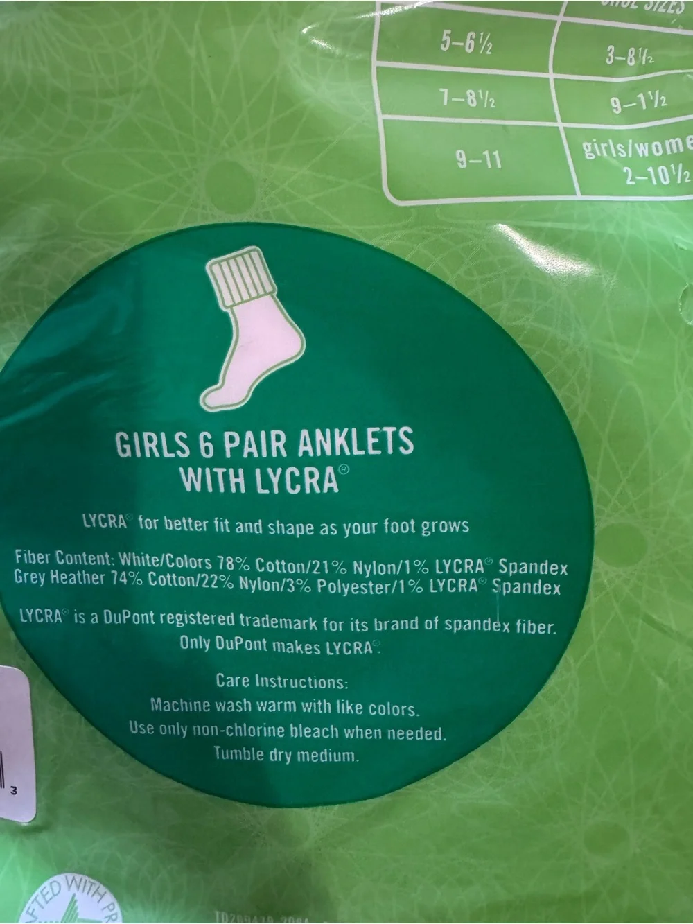 New Circo Girls Anklet Socks Pack - Green Packaging vintage 3-8.5